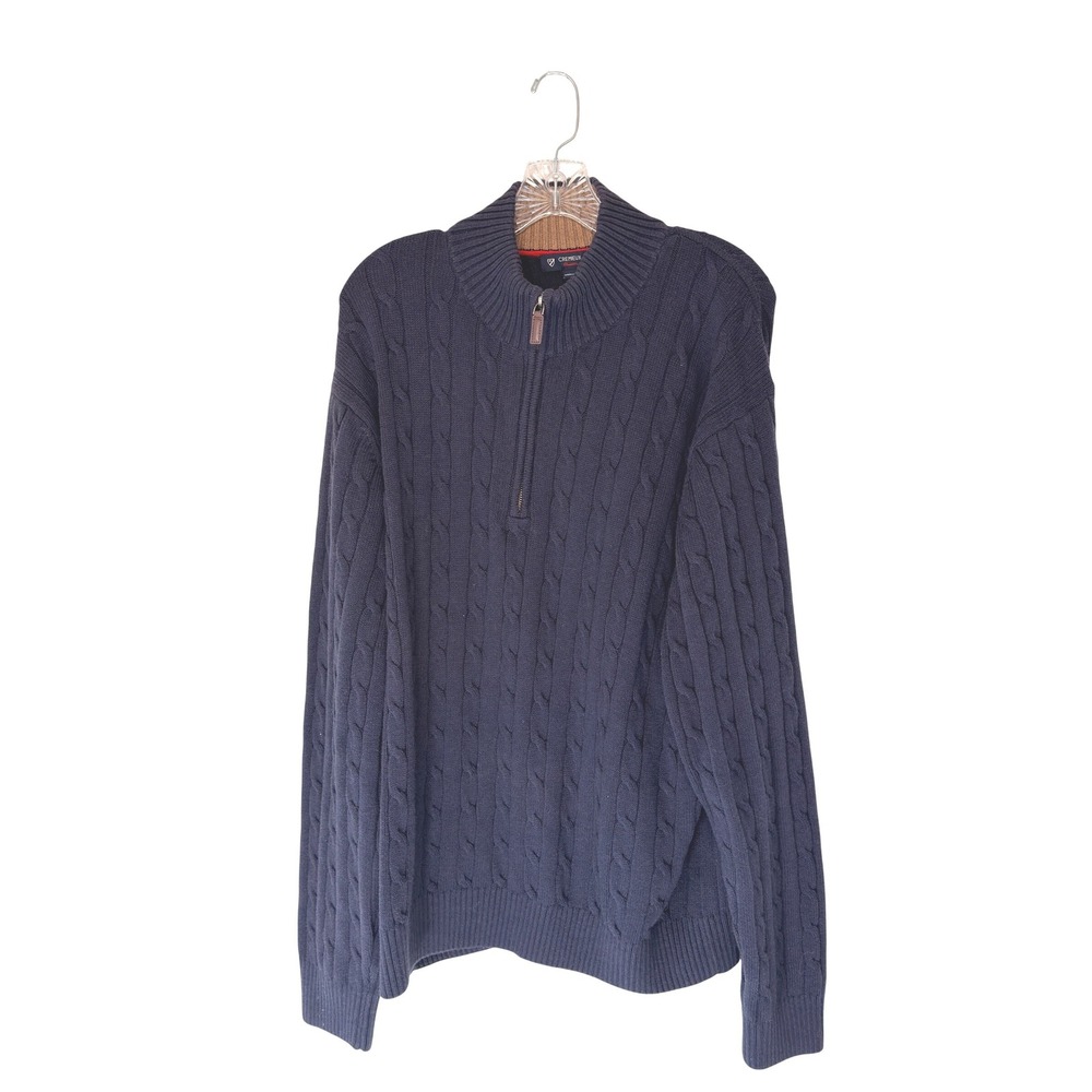 Cremieux Classics Cable Knit Quarter Zip Sweater Men's Navy Blue Performance XL